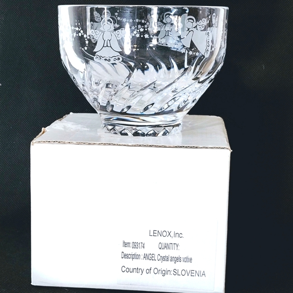 Lenox Fine Crystal Angels Votive Candle Bowl Candy Dish Vintage Slovenia